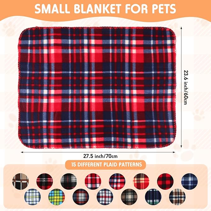 Chumia 15 Pcs Puppy Blankets for Small Dogs Cat 23.6 x 27.6 Inch Fleece Small Pet Blanket Soft Warm Washable Sleep Mat Pad Bed Cover for Dog Puppy Cat Kitten Pig Rabbit Plaid Pattern Colorful