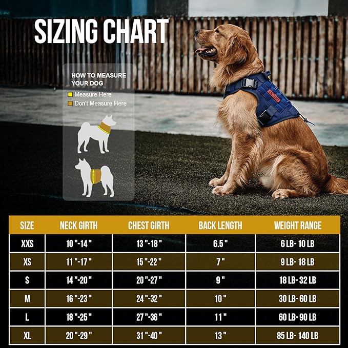 OneTigris Tactical Dog Harness Vest,No-Pull Service Dog Vest with Hook & Loop Panels,Adjustable Dog Vest Harness for Walking Hiking Training(Blue,L)