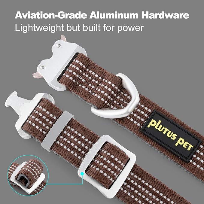 Plutus Pet Reflective Dog Collar with Aviation Aluminum Buckle, Neoprene Padded for Comfort, Lightweight, Heavy Duty Nylon Collar for Puppy Small Medium Large Dogs (Chocolate, XL)
