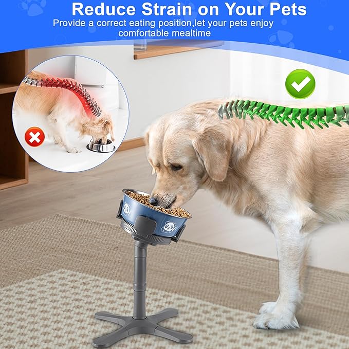 Dog Bowls Elevated Adjustable Stand, Raised Bowl with 3 Heights & Tilted Feeding Stand, Compatible with Various Bowls, for Medium & Large Breeds (2 Pack) Grey