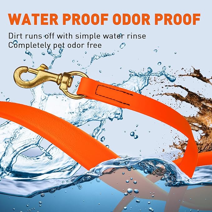 Viper K9 Biothane Working Dog Leash Waterproof Lead for Tracking Training Schutzhund Dog Sport & Search - Odor-Proof Long Line with Solid Brass Snap for Puppy Medium and Large 5/8" x 20ft HunterOrange