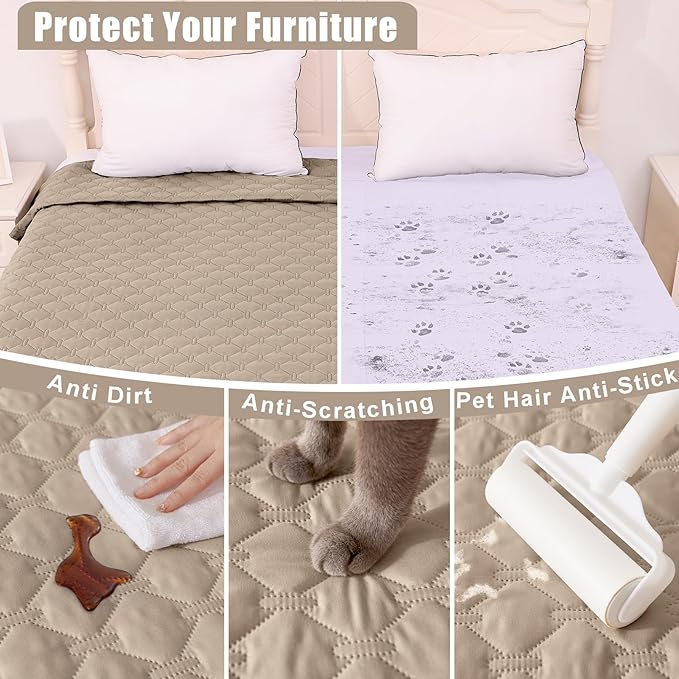 Smiry Waterproof Dog Bed Cover Blanket, Soft Reversible Pet Blanket, Washable Leakproof Cats Dogs Couch Cover for Sofa, Couch, Furniture (82x82 Inch, Taupe/Beige)