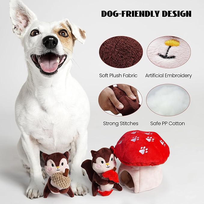 Nocciola Squirrel Dog Squeaky Toys-Hide and Seek Plush Dog Toys, Small Dog Toys for Boredom, Christmas Dog Toys for Small and Medium Size Dogs, Puppy Toys Pet Supplies