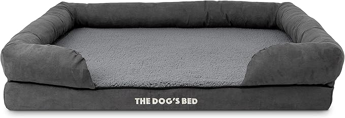 The Dog’s Bed Orthopedic Memory Foam Dog Bed with Bolsters, Plush Fabric, Grey Plush, XL