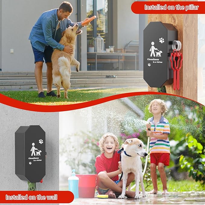Dog Poop Bag Dispenser Wall Mount with 2Pcs Holders and 8 Rolls of Waste Bag, Metal, Corrosion-resistant, Combination Lock, Dark Gray, Suitable for Outdoor, Indoor, Raising Dogs