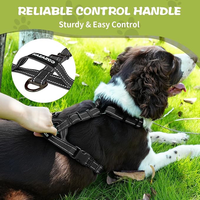 Dog Harness,Adjustable No Pull Dog Harness,Y-Shaped Design,Buckle-Neck Balance Harness with Reflective, Ideal for Dog Training Hiking, Easy Walk Harness,Durable High-Tensile Nylon Black-M