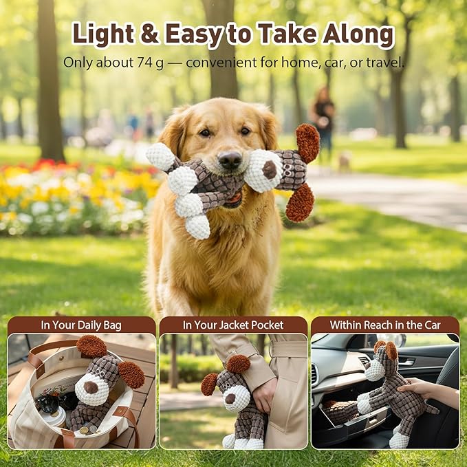 2026 New Interactive Dog Toy, Durable Dog Stuffed Toys for Aggressive Chewers, Interactive Squeaky Chew Teething Toys for Small Medium Large Dogs Puppy (Brown)