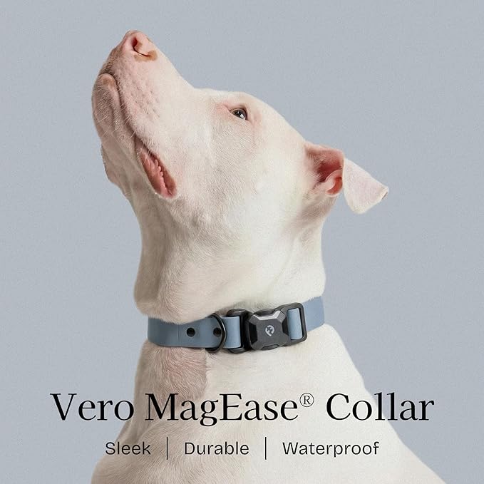 Fei & Eve PVC MagEase Dog Collar with Patented Magnetic Buckles | 450LB Escape-Proof | Fur-Safe | Adjustable Fit | Blue Medium