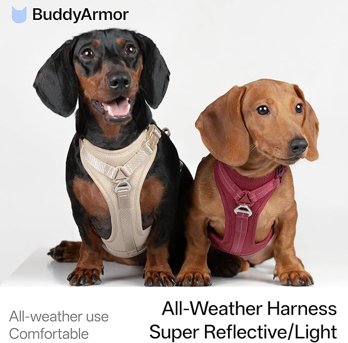 All-Weather No Pull Dog Harness Reflective Vest Harness QR Code Anti-Lost Adjustable Quick-Release Buckle Soft Padded Breathable Harness for Small Medium Dogs (Light-Burgundy, S)