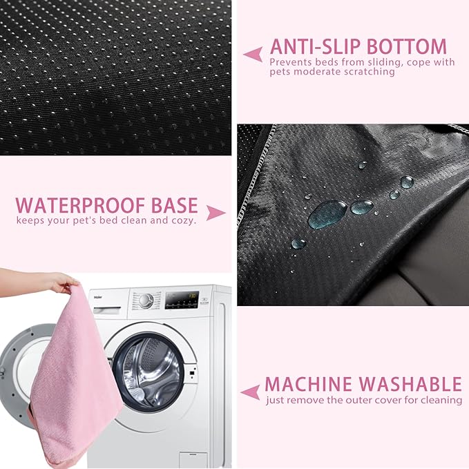 Dog Crate Bed Waterproof Deluxe Plush Dog Beds with Removable Washable Cover Anti-Slip Bottom Pet Sleeping Mattress for Large, Medium, Jumbo, Small Dogs, 41 x 27 inch, Pink
