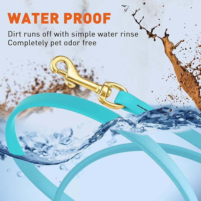 Viper Biothane K9 Working Dog Leash Waterproof Lead for Tracking Training Schutzhund Odor-Proof Long Line with Solid Brass Snap for Puppy Medium and Large Dogs, 15ft Sky Blue