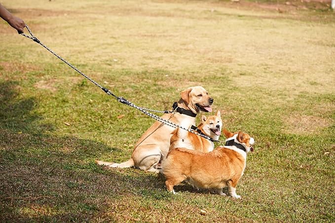 3 in 1 Durable Nylon Dog Leash with Padded Handle, 360° Swivel No Tangle Climbing Rope Removable Pet Traction Rope, Lead for Medium Large Dogs Black