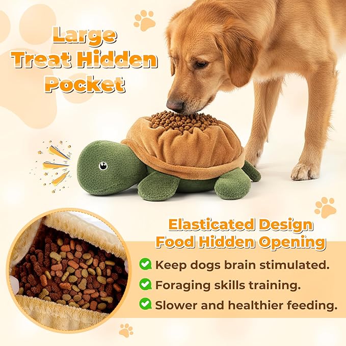 Pet Food Hiding Toys - Interactive Squeaky Snuffle Treat Dispensing Dog Puzzle Toys for Boredom and Stimulating, Durable Turtle Plush Enrichment Pet Supplies for Large Medium Small Breed