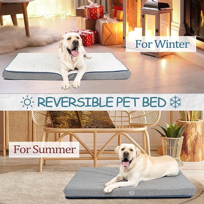 EMPSIGN Reversible Cool and Warm Dog Bed for Crate Pad, Pet Beds with Washable and Removable Cover, Dog Crate Beds Sleeping Mats, Beds for Dogs Crate for Large Medium Small Dogs, Grey