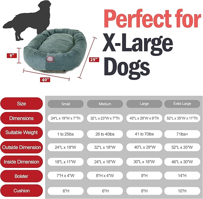 Majestic Pet 52 Inch Micro Velvet Calming Dog Bed Washable – Cozy Soft Round Dog Bed with Spine for Head Support - Fluffy Donut Puppy Mat 52x35x11 (inch) X- Large – Azure