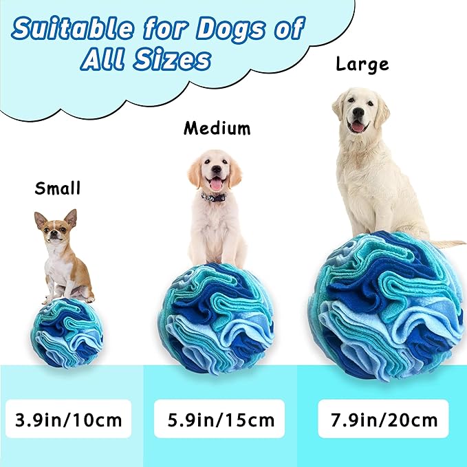 ABULL 5.9" Snuffle Ball for Dogs - Interactive Dog Puzzle Toy & Slow Feeder, Relieves Boredom & Exercises Sniffing by Sparking Foraging Instincts, Machine Washable for All Breeds (Blue, Medium)