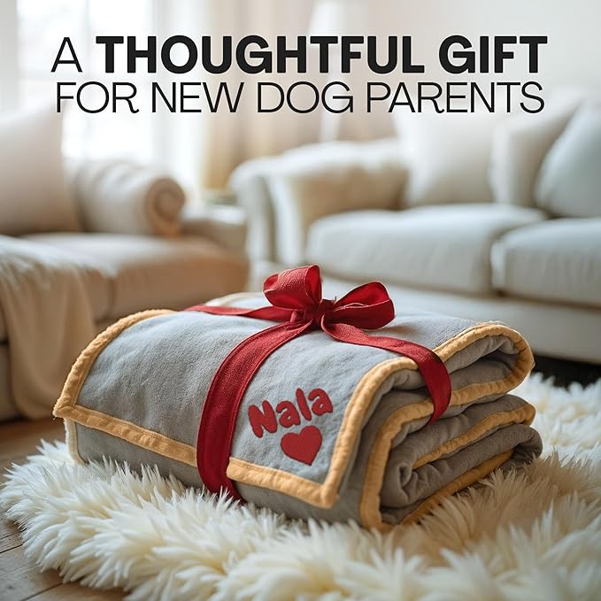 Personalized Puppy Blanket – Custom Embroidered Dog Blanket with Name & Birth Date – Soft New Puppy Gift – Keepsake for Dog Lovers, Pup Moms & New Pet Owners - Gray