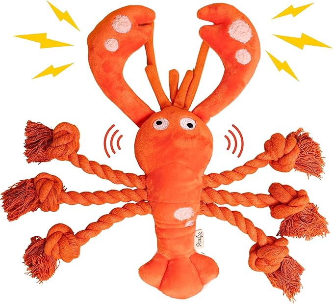 Large Squeaky Dog Toys, Rope Tug of War Dog Toys for Puppy, Small, Medium, Large Dogs, Interactive Stuffed Lobster Plush Toys