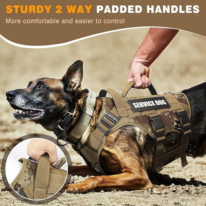 WINSEE Service Dog Vest Harness for Medium Dog, Tactical Working MOLLE Vest with 10 Pet Patches, No Pull Heavy Duty Harness for Training Walking