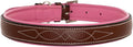 Exion Geniun Leather Dog Collar Designer Stitched Soft Leather Padded- Suitable for Small Medium Large X-Large Dogs for Walking Running- Oak Brown with Pink Padding