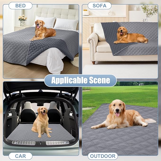 Smiry Waterproof Dog Bed Cover Pet Blanket, Soft Washable Dog Blanket for Furniture Bed Couch Sofa Reversible, Checkered (82"x82", Grey/Dark Grey)
