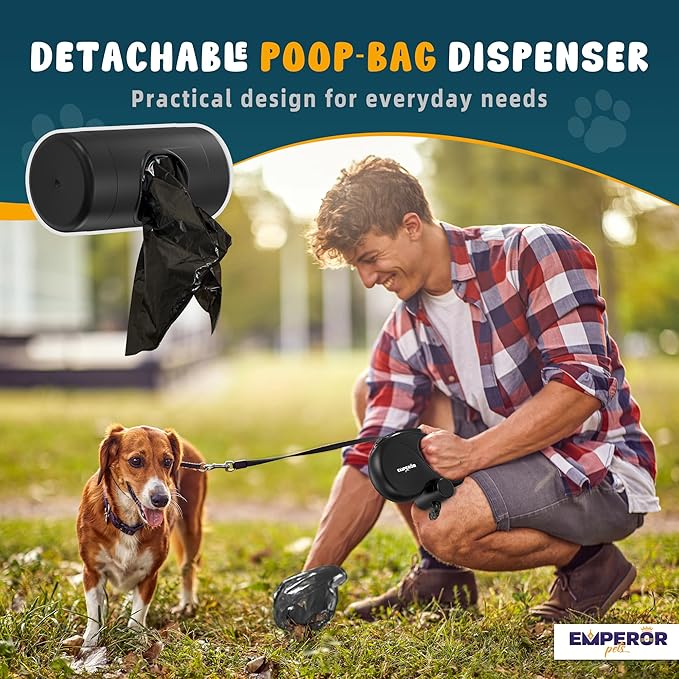 Emperor Pets 26 ft Retractable Dog Leash Black - Heavy Duty Retractable Pet Leash with Anti-Slip Grip for Medium to Large Dogs up to 110 lbs -Aura BB26