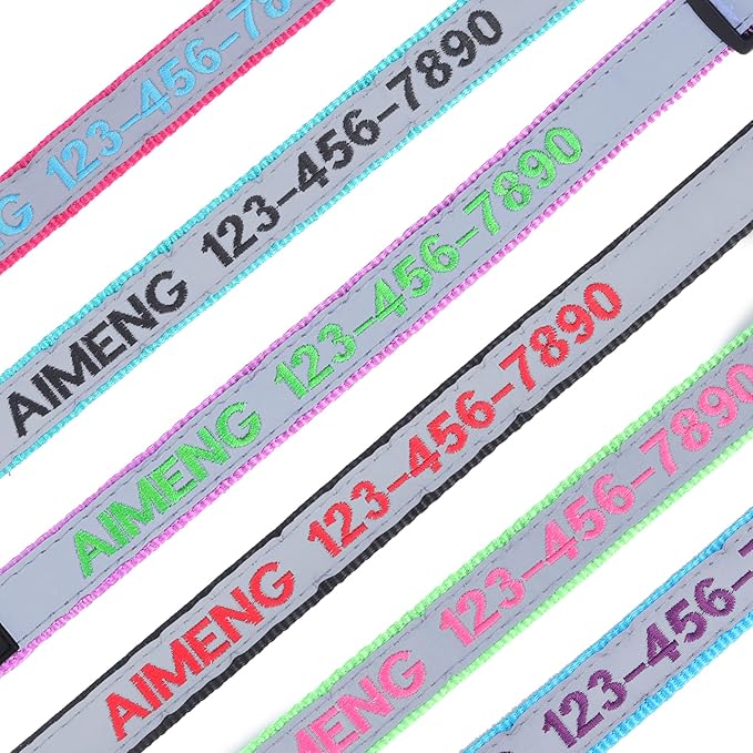 Reflective Personalized Dog Collar, Custom Embroidered with Pet Name and Phone Number for Boy and Girl Dogs, 4 Adjustable Sizes: Extra-Small, Small, Medium, Large Pet Gift
