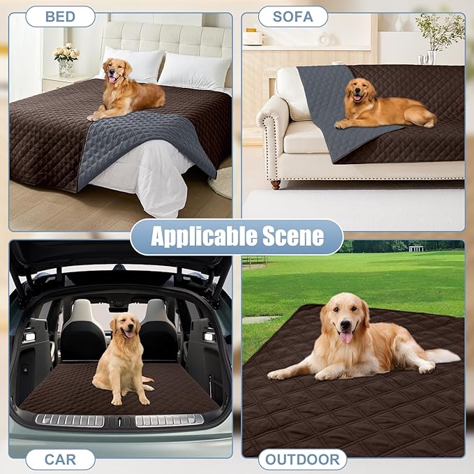 Smiry Waterproof Dog Bed Cover Pet Blanket, Soft Washable Dog Blanket for Furniture Bed Couch Sofa Reversible, Checkered (52"x82", Chocolate/Dark Grey)