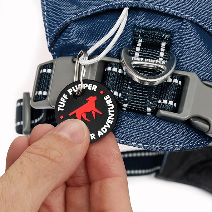 Tuff Pupper All-Day Wear Dog Harness | for Walking, Trail Running, Hiking | Front & Back Leash Clips | Reflective Trim | Easy On/Off Buckles | Lightweight Breathable | No Pull Design (Small, Blue)