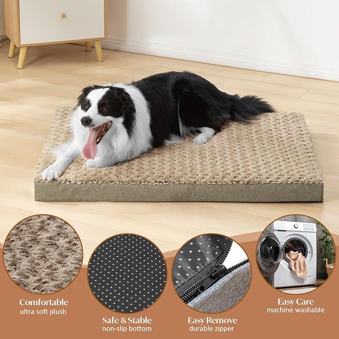 KHONSU PET Dog Bed Mat Plush 4in Orthopedic Pad for Large Dogs up to 150 lbs Waterproof Removable Cover Machine Washable for XXXL Dogs