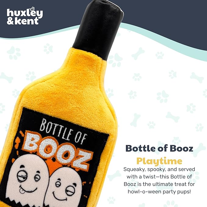 Huxley & Kent Halloween Funny Dog Toy w/Squeaker – Power Plush Squeaky Dog Toys for Small, Medium & Large Dogs – Soft Stuffed Animal for Indoor Play & Fetch - Bottle of Booz, One Size