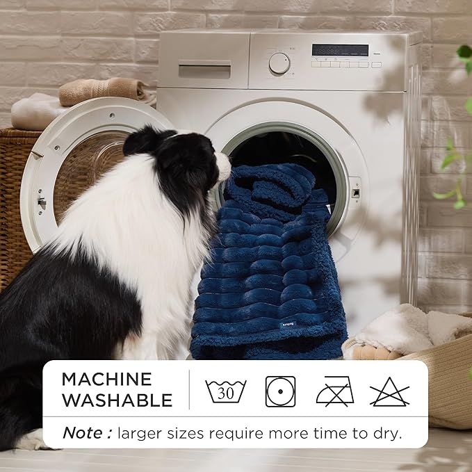 Bedsure ComfyFleece Waterproof Dog Blankets for Large Dogs - Soft Pet Cat Blanket Corduroy Fleece for Bed Protector Washable, Cozy Calming Reversible Furniture Protection,60"x80", Navy Blue