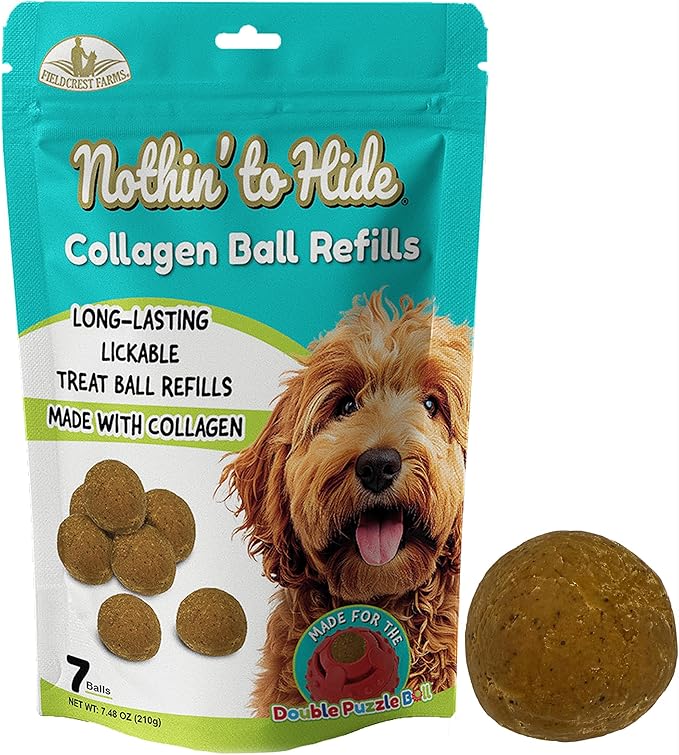 SPOT Nothin’ to Hide Collagen Refill Balls – 7 Pack Long-Lasting Dog Treats, Made for Seek-A-Treat Double Puzzle Ball, Supports Joints, Teeth & Coat Health