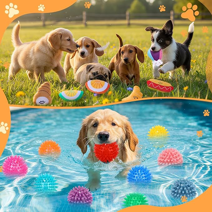 Hungdao 80 Pcs Dog Toys Bulk Squeaky Dog Gifts for Medium Small Puppy Stuffed Plush Chew Ball Toys Small Pet with Squeakers for Puppies Teething(Fashion Style)