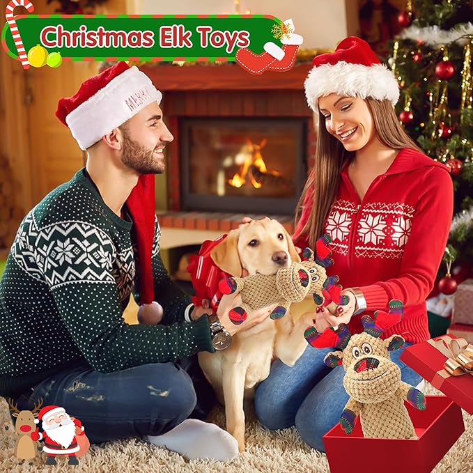 Christmas Dog Toys, Plush Squeaky Dog Toy with Crinkle Paper, Cute Christmas Puppy Toys with Cotton, Durable Interactive Dog Chew Toys for Puppy Small Medium Large Breed