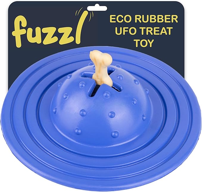 Eco Rubber Chuck & Treat Sky Saucer - Blue - Long Lasting Dog Chew Toys for Aggressive Chewers Strong Dog Toy for Dogs Durable Puppy Toys