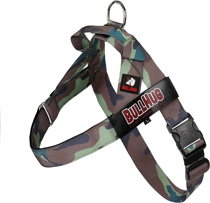 BULLHUG Adjustable Dog Harness– No Pull, No Choke – for English Bulldogs, French Bulldogs, Pugs & Broad-Chested Breeds – Easy, Safe Walks (Army, Small)