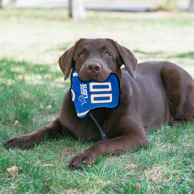The 1st Ever Tough but Smooth Dog Toy NFL Detroit Lions Football Jersey Tough Pet Toy. A Premium Quality Doggie Toy with Built-in Squeaker. Sports Fans Favorite Chew Toy