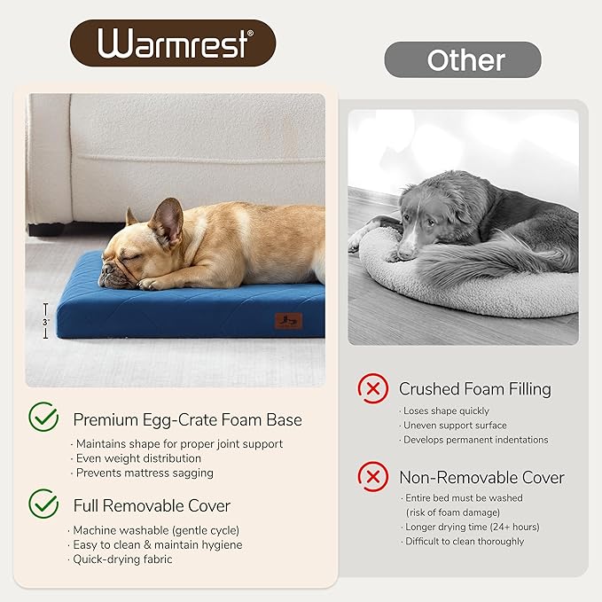 Orthopedic Dog Beds for Medium Dogs, Washable Pet Bed Mat with Removable Cover, Waterproof Egg Crate Foam Puppy Bed Anti Slip, 30" x 20"