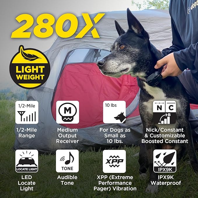 Dogtra 280X E-Collar with Remote - [X-Shield Front Plate - Orange] 10 lbs+, 1/2 Mile Range, LED Light, 100 Levels for Stubborn Dogs