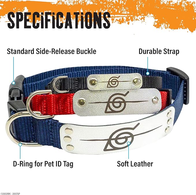 Naruto Dog Collar for Large Dogs, Medium, XS/Small Puppy Collars – Officially Licensed Naruto Shippuden Hidden Leaf Village Anime Dog Collar, Naruto Gifts Pet Collar for Dogs Red Rogue, XS