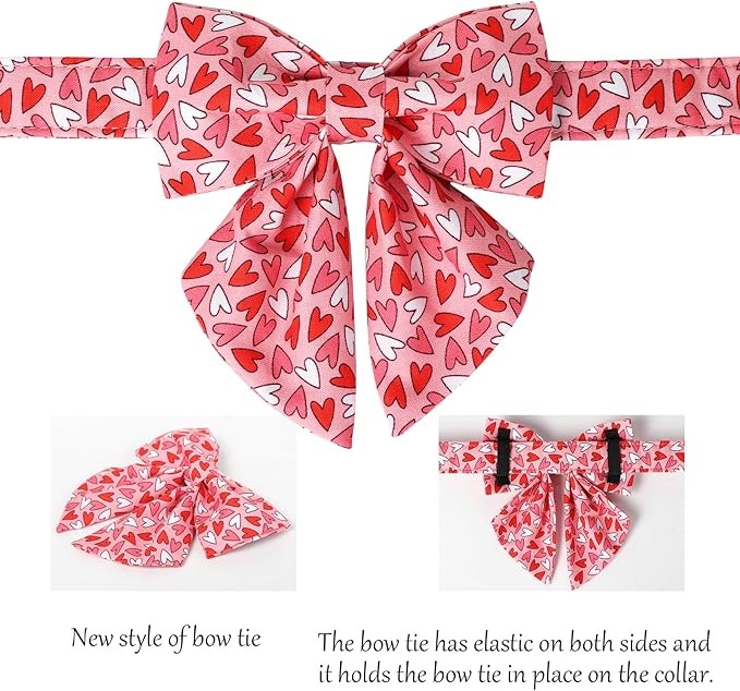 Lionet Paws Valentines Dog Collar Bowtie, Dog Sailor Bow Collar Metal Buckle for Dogs, Adjustable Comfortable Dogs Collars Girl, M, Neck 13.5-22 in