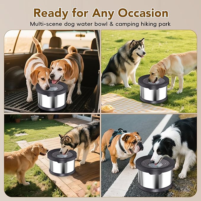 UPSKY Dog Water Bowl No Spill 8L Stainless Steel, 2.1 Gallon Large Capacity Spill-Proof Dog Bowls, Non-Slip Slow Drinking Anti-Splash Bowl for Large Messy Drinkers, No Mess Indoor/Outdoor Use, Black