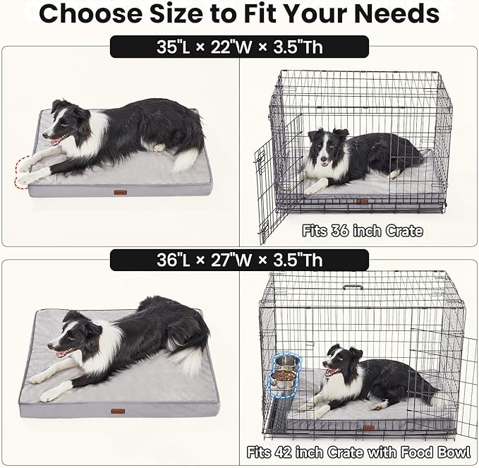 OhGeni Orthopedic Waterproof Dog Bed for Medium Large Dogs, Machine-Washable Removable Cover in Easy-Clean Fabric, High Density Foam & Easy-Carry Handle, Suitable for Crate, 35 inch (Gray)