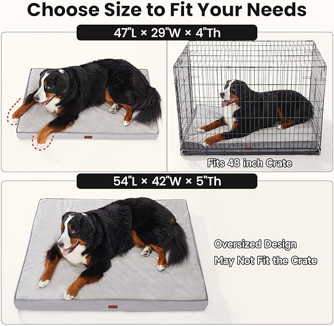 OhGeni Orthopedic Waterproof Dog Bed for Extra Large Dogs, Machine-Washable Removable Cover in Easy-Clean Fabric, High Density Foam & Easy-Carry Handle, Suitable for Crate, 47 inch (Brown)
