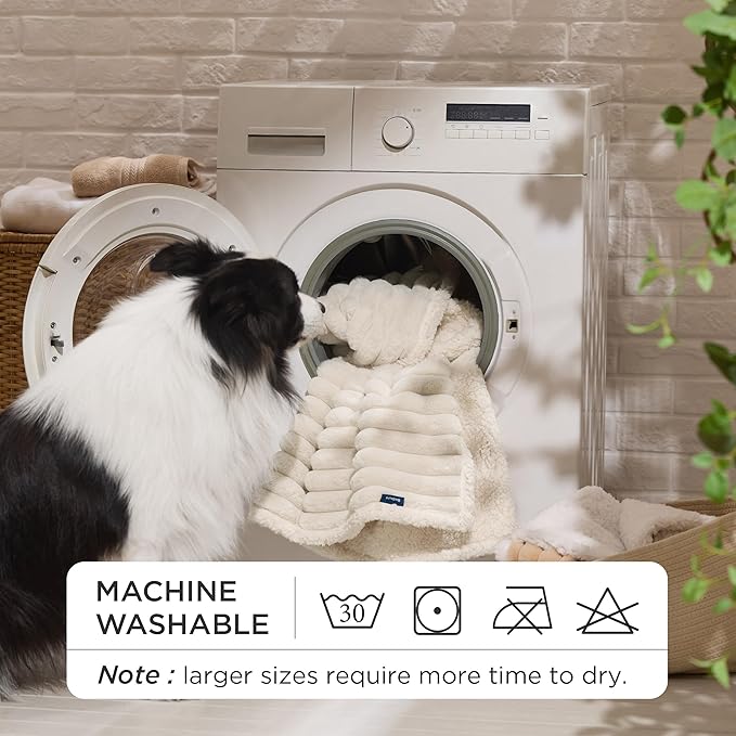 Bedsure ComfyFleece Waterproof Dog Blankets for Medium Dogs - Soft Puppy Cat Blanket Corduroy Fleece Washable, Cozy Calming Reversible Furniture Protection for Pet Kitten Doggy,30"x40", Cream