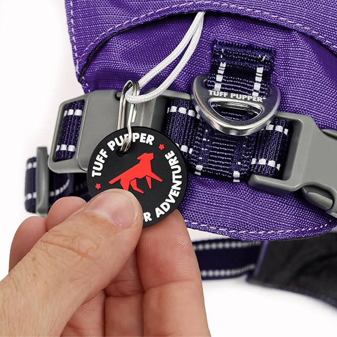 Tuff Pupper All-Day Wear Dog Harness | for Walking, Trail Running, Hiking | Front & Back Leash Clips | Reflective Trim | Easy On/Off Buckles | Lightweight Breathable | No Pull Design (XXXS, Purple)