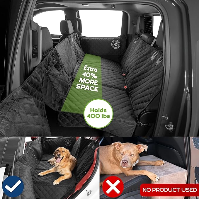 Ruff Liners Large Back Seat Extender for Dogs, Black – As Seen on Shark Tank – Flat Bridge Platform for Full-Size Trucks, Stable Base, 400lb Support, Waterproof – Rigid Back Seat Cover for Dogs