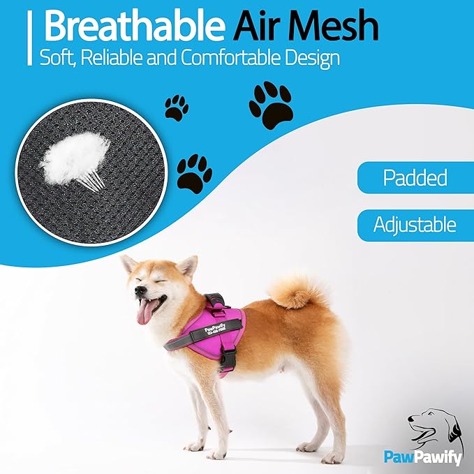 PawPawify Personalized No Pull Dog Harness with 2 Custom Name & Phone Patches, Reflective Breathable Pet Vest for Walking Training, Adjustable Heavy Duty Service Dog Vest for Small Medium Large Dogs