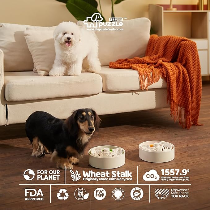 Puzzle Feeder Slow Feeder Dog Bowl, Rich Texture Lick Mat, Enrichment Puppy Feeder for Small Dogs, 4 Modes, 3 Detachable Parts, Adjustable Feeding Speeds
